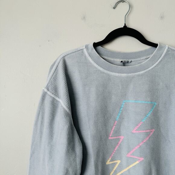 CHICA-D Light Gray, Multi Crew Neck Ribbed Sweatshirt; Size Small - Picture 2 of 9